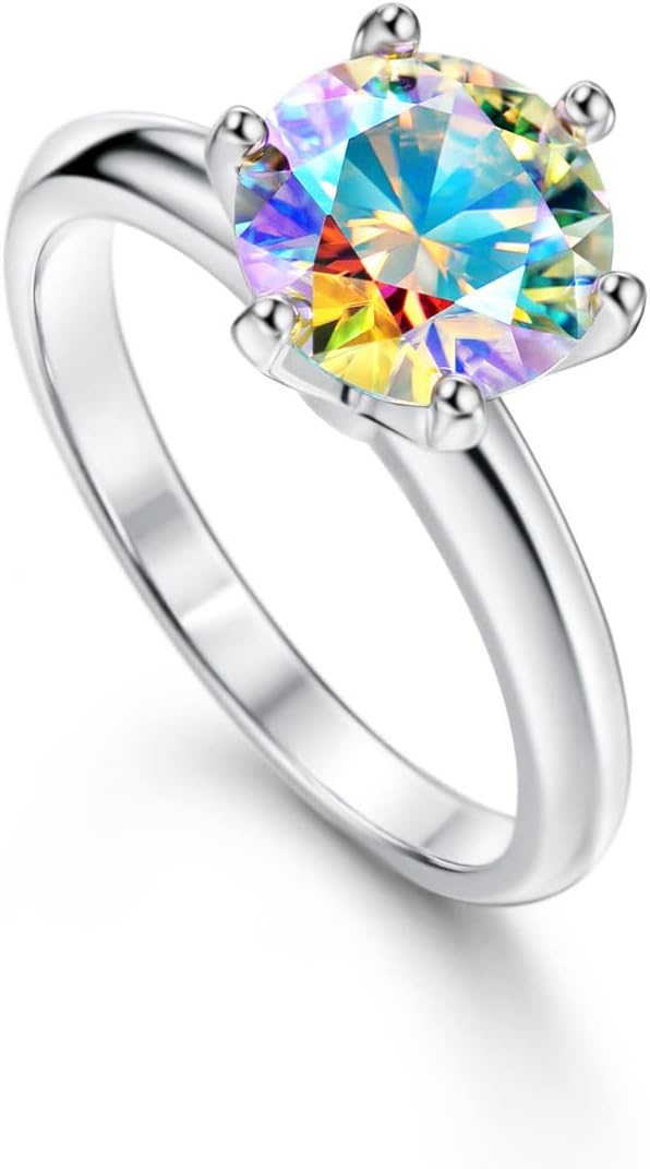Michooyel Moissanite Engagement Ring for Women, 2CT BLACK/PINK/YELLOW/RAINBOW/SEA BLUE/D-E/Crystal AB Moissanite Solitaire Promise Rings, D Color VVS1 Simulated 925 Sterling Silver Rings