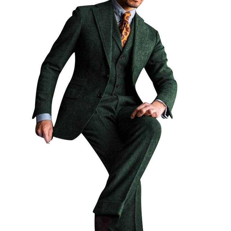 Vintage Tweed Herringbone Suit for Men 3 Piece Formal Wool Suit Jacket Vest Pants Set for Wedding Prom2