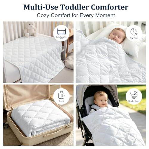 Image of BEDSUM Toddler Quilt 39x47, Microfiber Baby Quilt for Crib, White | Lightweight Toddler Blanket for Boys Girls Nursery, Machine Washable All Season Kid Quilt, Tummy Time Blanket, Stroller Quilt