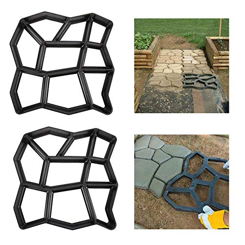 Froadp 2 Piezas de Molde de Hormigón Encofrado Negro Yeso para Bricolaje Hecho de Plástico Patrón de Fundición de Pavimento de Hormigón para Aceras Jardín Césped (43x43x4cm, Irregular - 9 Cámaras)