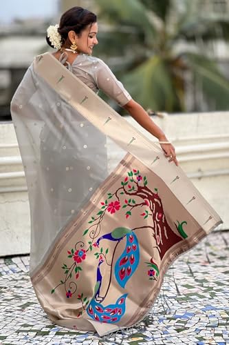 Image of SGF11 Women's Organza Kanjivaram Pure Soft Silk Handloom Saree Pure Golden Zari With Blouse Piece