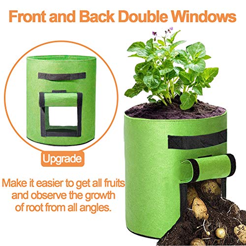 Grow Bags 7 Gallon, Two Windows, 3 Pack Breathable Potato Grow Bags with Handles and Flap, Thickened Fabric, Heavy Duty Plant Grow Bags for Tomatoes, Onions, Carrots and Vegetables, Garden Planter Pot - Thumbnail 7