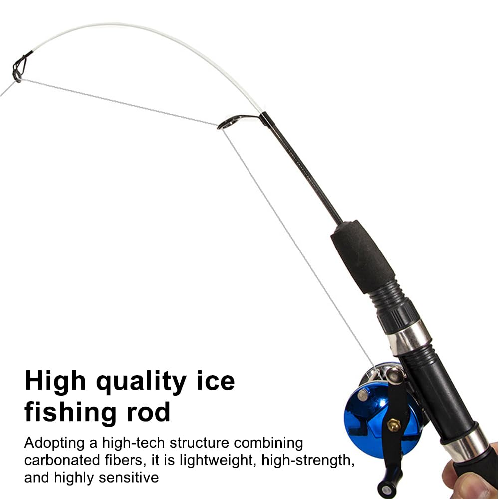Caña de pescar en hielo, telescópica de fibra de carbono de alta sensibilidad con mango de silicona para agua dulce y salada, regalos de pesca para hombres y mujeres