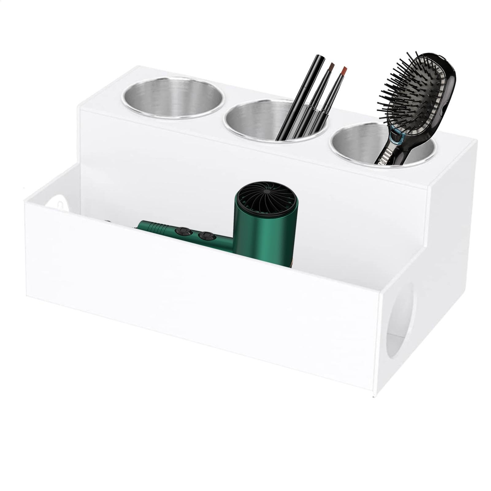 Haarpflege Organizer – Haarpflege-Organizer – Haartrockner-Aufbewahrung, Haartrockner-Halter, Organizer und Caddie aus Acryl, Gold | Haarstyling-Zubehörhalter für Badezimmer, Waschtisch, Lockenstab, Glätteisen, Haartrockner Aufbewahrungs-Organizer