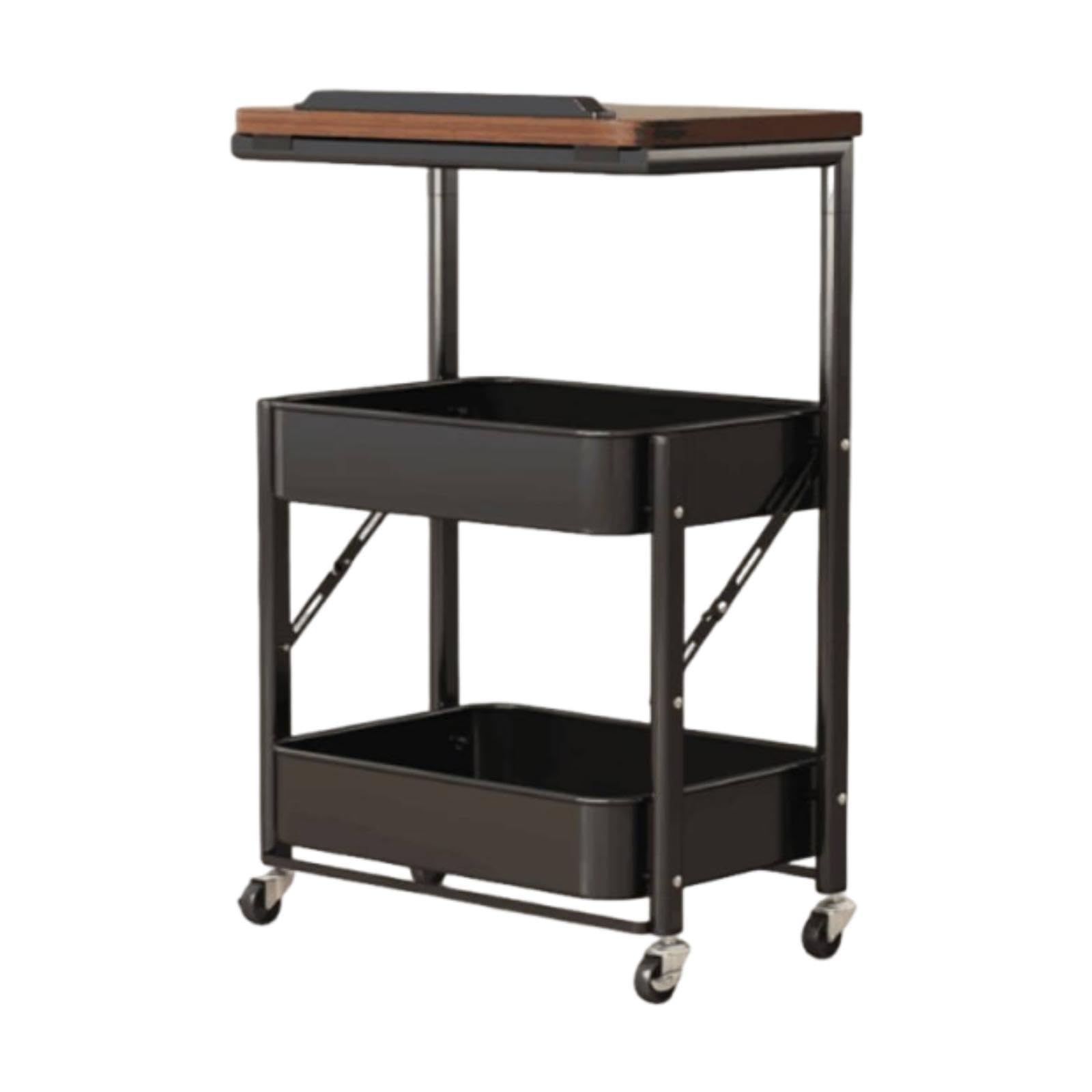 Carrito utilitario con Ruedas, Organizador versátil, Noche portátil con Estante para el hogar, Sala Estar, Negro