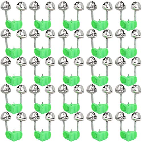 Teenitor 25 Pcs Fishing Dual Bells with Holes for Installing Night Glow Sticks, Fishing Rod Alarm Alert Bell Bite Indicators- Green