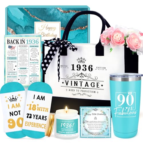 90th Birthday Gifts for Women Funny 90 Year Old Birthday Gifts for Women Unique 90 Years Old Female Gift Ideas Useful 1936 Gift for 90 Year Olds Woman Her Grandma Happy 90th Decorations With Tumbler