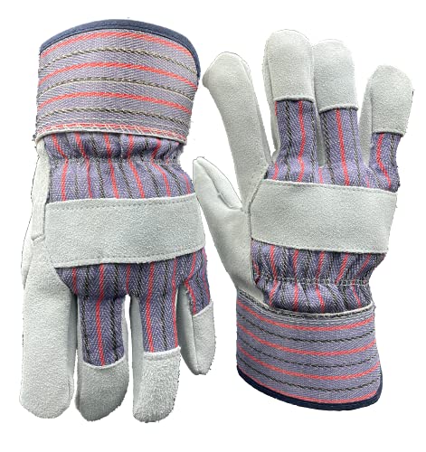 Safety Cowhide Leather Work Gloves – Construction, Gardening, Landscaping, Driving – 12 pair Large