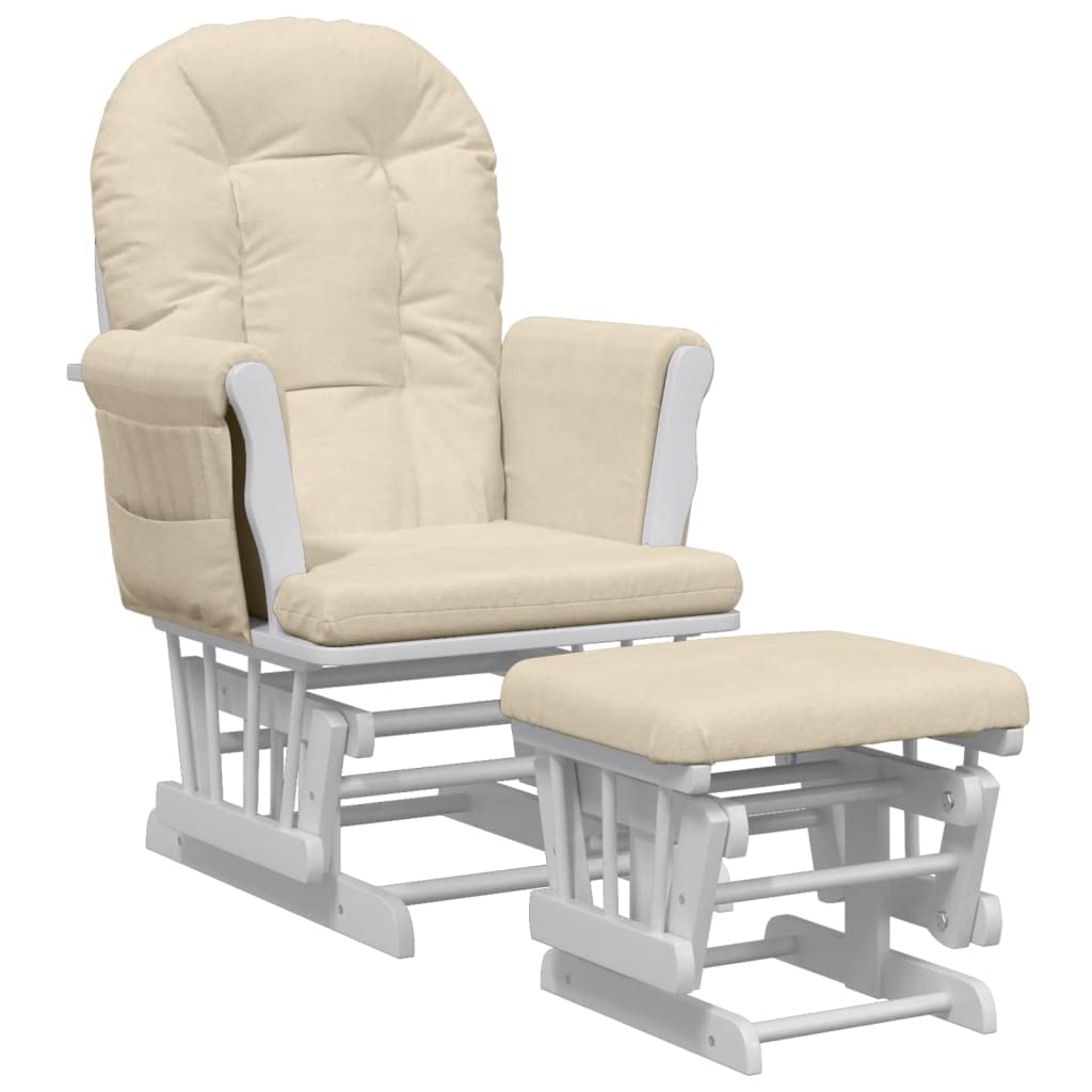 Brokky 351663 Poltrona Glider con Sgabello Bianco Crema in Tessuto Nursing Aliante maternità Sedia a Dondolo con Blocco Scorrevole e poggiapiedi