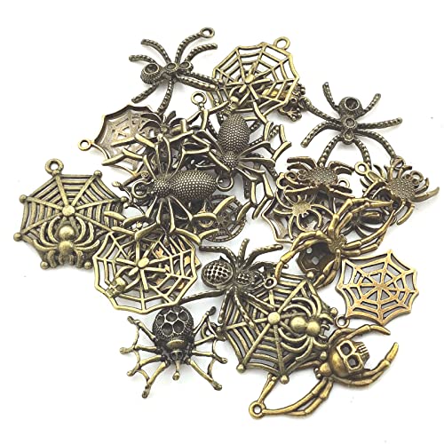 Yoogcorett 50 Grams Charms Mixed Spider Web Spider Animal Pendants Tibetan Silver Alloy Pendants Bulk For Diy Crafts Jewelry Making Findings Supplies - Random (Antique Bronze) #TOP20