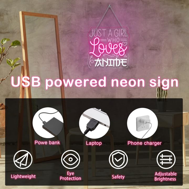 Image of Just a Girl Who Likes To Watch Anime Neon signs Anime Girl Neon Sign LED Light with Dimmer for Bedroom Office Hotel Pub Cafe Bar Home Art Recreation Room Man Cave Wall Decor Pink
