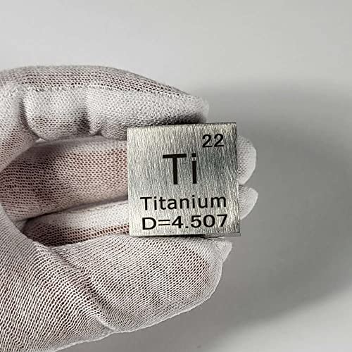 Image of 1 inch 25.4mm Titanium Metal Cube Ti up to 99.9% Pure Periodic Table Element Engraved Density Collection Science Education Display Block Cube + Acrylic Case Box - 1PC