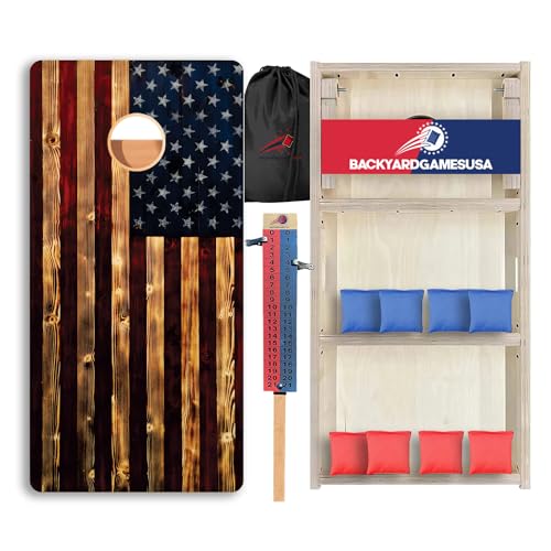 CornholeGamesUSA Pro Cornhole Boards Set | Made in USA | 3/4 Baltic Birch | No Bounce | Triple Thick Legs | Two Brace & Handles, Tournament 2x4 Regulation Set with Score Tower & Cornhole Bags
