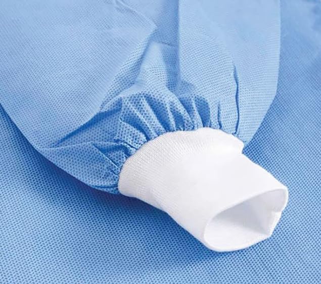 Image of Disposable Isolation Gowns for Medical, Dental and Lab, Poly-Reinforced SMS Fabric, Level 3 Sterile, Latex-Free, Long Cuffed Sleeve, One Size, Blue - 1 Count