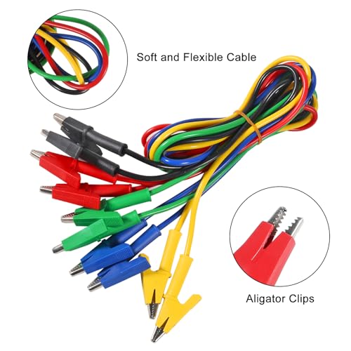 Image of 5pcs Test Leads 4mm Stackable Banana Plug to Crocodile Alligator Clips Flexible Cable Wire 3.3ft /1m for Multimeter Electrical Testing (Alligator Clips to Alligator Clips)
