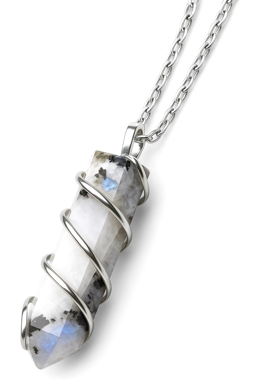 Moonstone Crystal Healing Necklace - For Crown Chakra, Brings Hope, Good Luck, Abundance, Relieves Emotional Stress, Enhances Intuition, Mental Ability, Sensitivity, Stainless Steel Chain, Stone,
