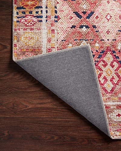 Loloi Layla Collection LAY-15 Magenta/Multi 2'-6" x 7'-6" .13" Thick Runner Rug, Soft, Durable, Vintage Inspired, Distressed, Low Pile, Non-Shedding, Easy Clean, Printed, Living Room Rug