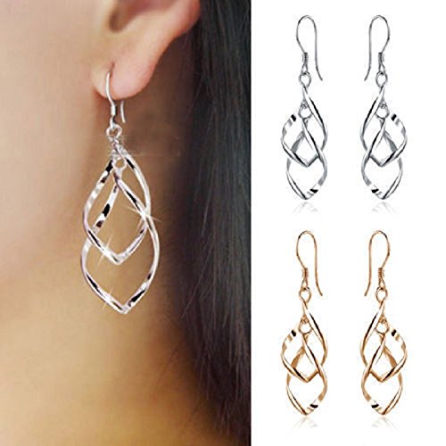 Preisvergleich Produktbild ILOVEDIY 2Paaren Damen Ohrhänger Hängend Diamant Blatt Gold Silber Edelstahl