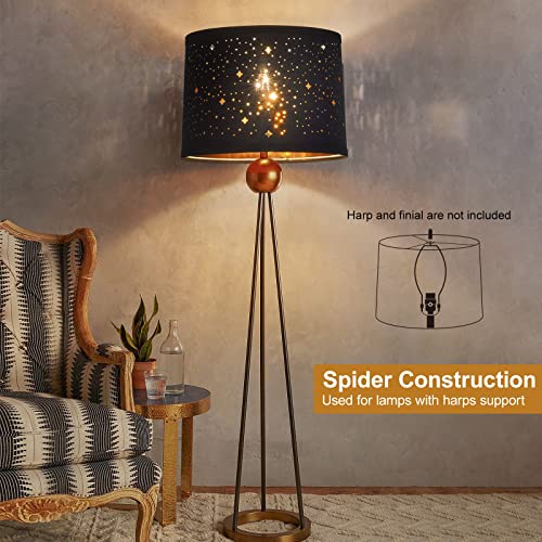 Image of Black Drum Lampshades Set of 2 with Sky Stars Design, 11.6 inch x 12.6 inch x 9.8 inch | Fabric Lamp Shades for Table Lamps, Floor Lamps, Modern Lampshade for Bedroom, Spider, Harp Holders Included, Easy Assembly