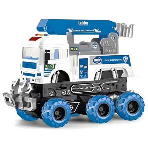 Image of Rescue Ladder 6x6 Truck with Lights and Sounds Friction Powered Trailer Model Diecast Truck Toys Best Birthday Gift for Kids (Rescue Ladder 6x6 Truck)