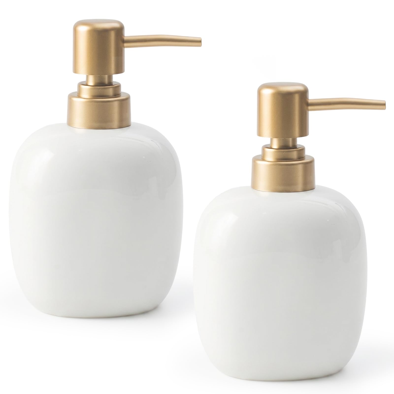 2Pcs White Ceramic Soap Dispenser - 360ml Hand Soap Dispenser with Long Spout Refillable Shampoo Lotion Dispenser Elegant Oval Design for Bathrooms Kitchens Hotels