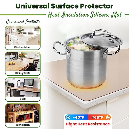 Image of Large Silicone Mat 28 inch x 20 inch Multipurpose Mat Thick Heat Resistant, Kitchen Counter Mat Waterproof - Coffee Machine, Glass Top Stove Cover Countertop Protector for Air Fryer, Baking mat (Beige)