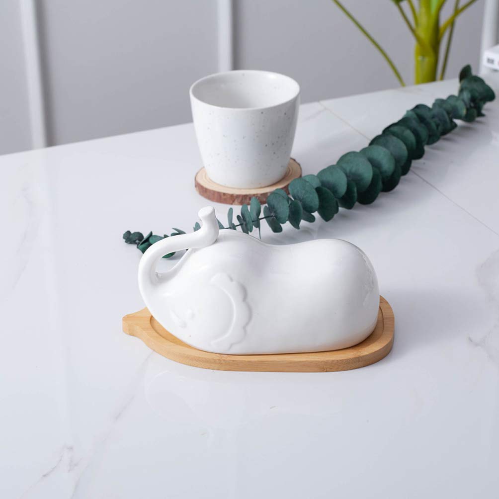 Beurrier en céramique avec plateau, boîte à beurre en forme d'éléphant, récipient à beurre en porcelaine, support à beurre, grand beurrier au lave-vaisselle, assiette à fruits
