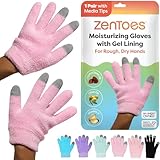ZenToes Moisturizing Gloves for Dry Hands and Eczema, Gel Infused with Jojoba Seed Oil, Olive Oil and Vitamin E, Overnight Hand Moisturizer (OSFM, Fuzzy Pink with Media Tips)