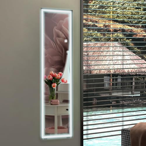 HOMCOM Ganzkörperspiegel, 40 x 150 cm Standspiegel, Wandspiegel mit LED-Leuchte, Lichtspiegel mit 3 Lichtfarbe, Touch-Schlater, für Wohnzimmer, Schlafzimmer, Weiß HOMCOM Ganzkörperspiegel, 40 x 150 cm Standspiegel, Wandspiegel mit LED-Leuchte, Lichtspiegel mit 3 Lichtfarbe, Touch-Schlater, für Wohnzimmer, Schlafzimmer, Weiß