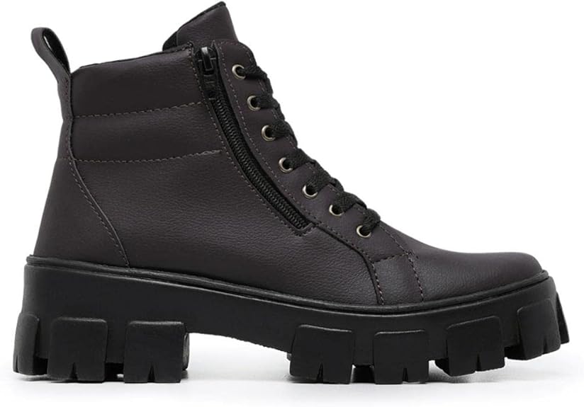 Coturno Tratorado Feminino Blogueira Com Zíper Lateral 205-W Sola Alta