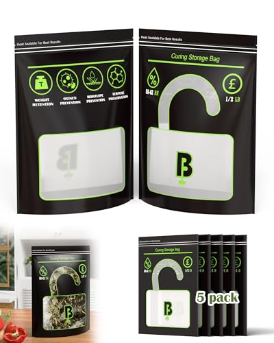 Curing Storage Bags - 1/2 LB Reusable Humidity Control Bags - Cure Bags Clear Window Heat Sealable Stand Up and Double Zip(10.4 x 13.8 Inch, 5 Pack)