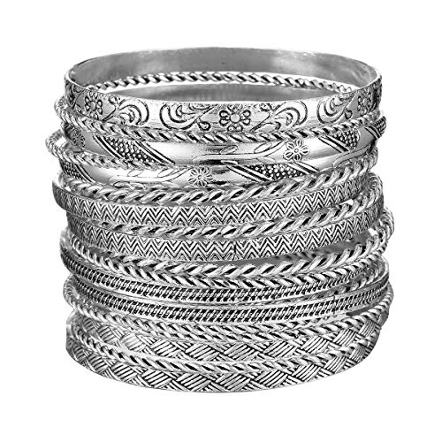 Ensoul Flower Mixed Metal Aztec African Indian Vintage Bangle&Bracelets for Women Set of 19/2.68