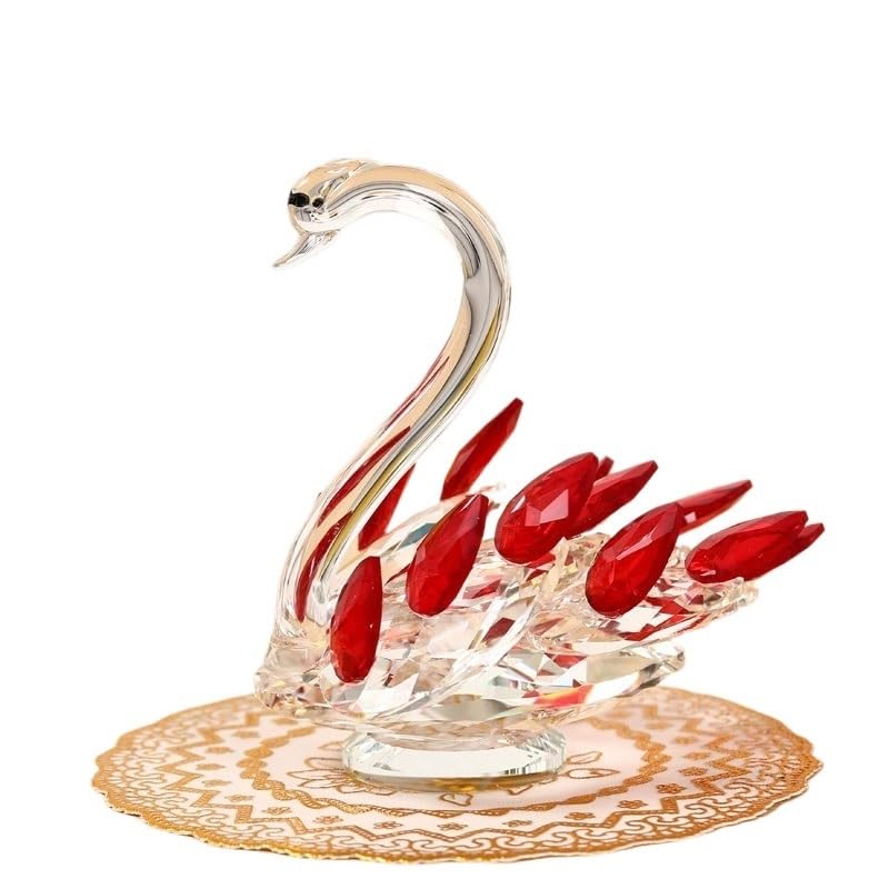 Figuras de cristal de cisne en 4 colores, colección de figuras de cristal, cisne de diamante, pisapapeles de animales, adorno de mesa, decoración, regalos de cumpleaños for niños (Color : Rojo, Size