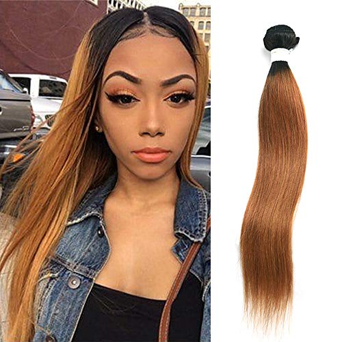 X-tress Ombre Light Brown Straight Brazilian Remy Hair Bundle Ombre Color 30 Hair Weave Human Hair Extension 100% Virgin Human Hair Weave (8 Inch)