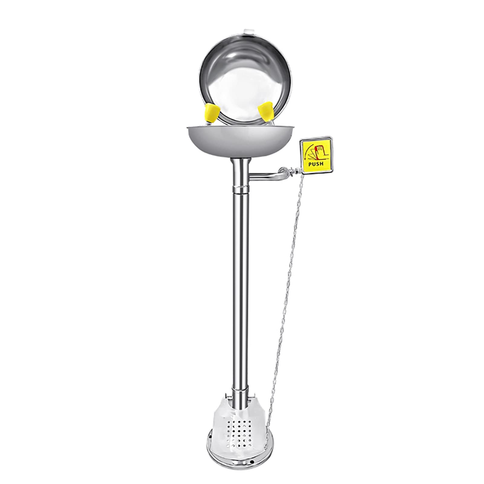 Station de Lavage oculaire d'urgence, Lave-Yeux Vertical en Acier Inoxydable 304 avec Panneau de poussée Manuel, lavabo à Double Commande (Main et Pied), pour Laboratoire, Argent,Silver
