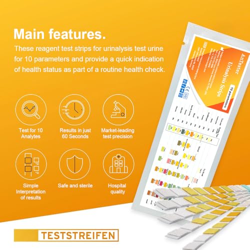 10-in-1 urine test strips 10 parameters for urinalysis - rapid tests for ketosis ph protein uti kidney and liver function-10 count