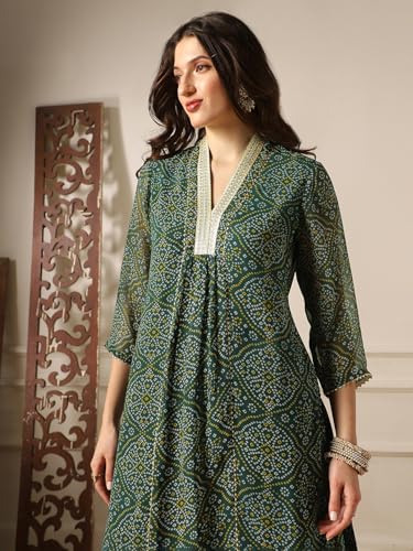 Image of Globus Women Kurta Set (8909389016096 Green L)