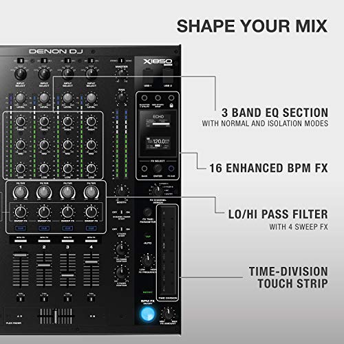 Denon DJ X1850 PRIME – Professional 4 Channel Digital DJ Mixer With USB, Digital and Switchable Phono/Line Inputs Plus Built-In DJ FX