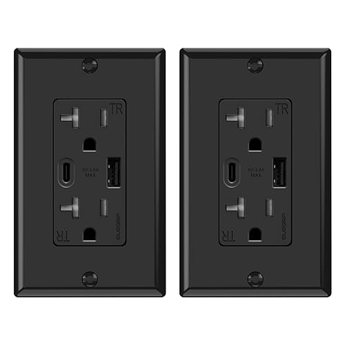 Miniatura 12 de ELEGRP Tomas de pared USB, receptáculos de pared USB C de 15 amperios, enchufes con puertos USB A y USB C, receptáculo resistente a manipulaciones,