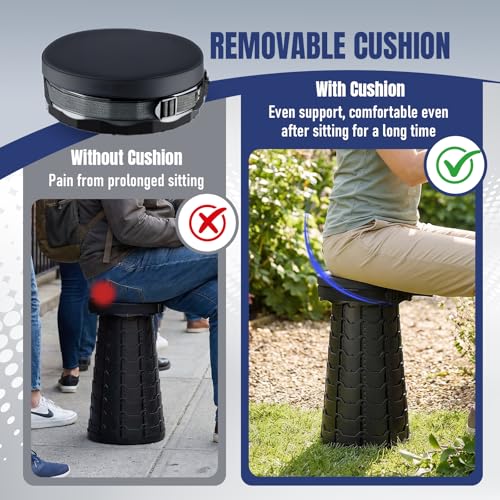 Image of 2026 Upgraded Collapsible Stool with Cushion, Portable Folding Stool for Adults Heavy Duty, Camping Stools for Outdoor Camping Travel Hiking Fishing, Adujstable Folding Chair Footrest,Black