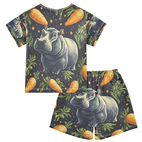 Pajama Sets Short Sleeve Hippo Among Carrots Stars Soft Cotton Summer Sleepwear 2 Piece PJS Size 5-14T2