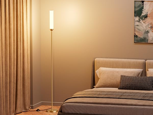 Image of Ambimall LED Floor Lamp with Remote Control, 65 inch Standing lamp with Stepless Adjustable 3000K-6500K Colors & 30-100% Brightness, Foot Switch(Gold) (Pack of 2)