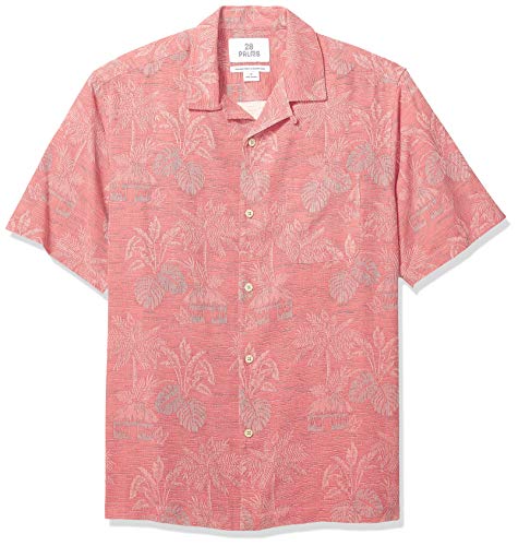 28 Palms Men's Relaxed-Fit 100% Textured Silk Tropical Leaves Jacquard Shirt, Nantucket Red, XX-Large