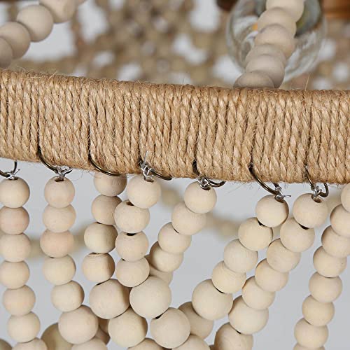 Uolfin Beaded Chandelier, Farmhouse White Boho Light Fixture With 2332 Pcs Solid Wood Beads And Natural Hemp Rope, 20” D X 28” H, Extra-Large #TOP6