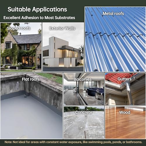 Image of 5 Gallon Gray Waterproof Elastomeric Roof Coating Sealant, Flexible Solar Reflective Liquid Waterproofing Adhesive for Flat, Metal, Slope Roofs Repair 20KG