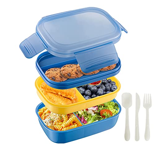 hombrima Boîte à bento pour enfants, boîtes à déjeuner de 1400 ml avec 3 couches et 8 compartiments pour adultes, étanches, sans BPA et matériaux de qualité alimentaire (bleu) Cover