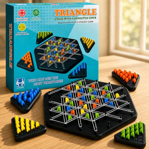 Image of Chain Triangle Chess Game - Triggle Rubber Band Game | Strategy Board Game, STEM Educational Geometry Puzzle & Brain Teaser for Kids & Adults | Family Party Indoor Game, 2-4 Players