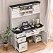 67''H Farmhouse Executive Desk with Hutch & Drawers, Rustic Office Desks Computer Desks with Charging Station, File Drawers and Storage Cabinets, Wood Workspace for Home Office & Study,Black