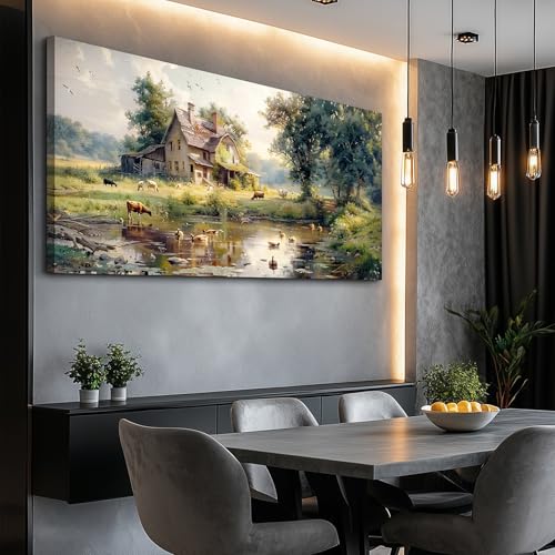 FUHAIHUA Canvas Wall Art For Bedroom Large Farmhouse Wall Decor For Living Room Office Decorations Farm Scenery Painting Countryside Wall Pictures Modern Artwork Ready To Hang Home Decor 24x48 In
