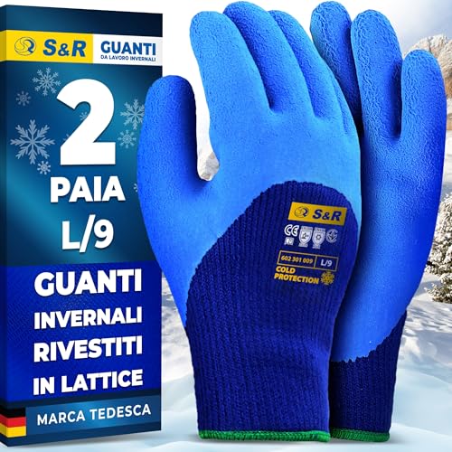 S&R Guanti da Lavoro Termici Invernali. Fodera in acrilico riscaldante e rivestimento in Lattice Idrofugo. 2 paia- Taglia L/9